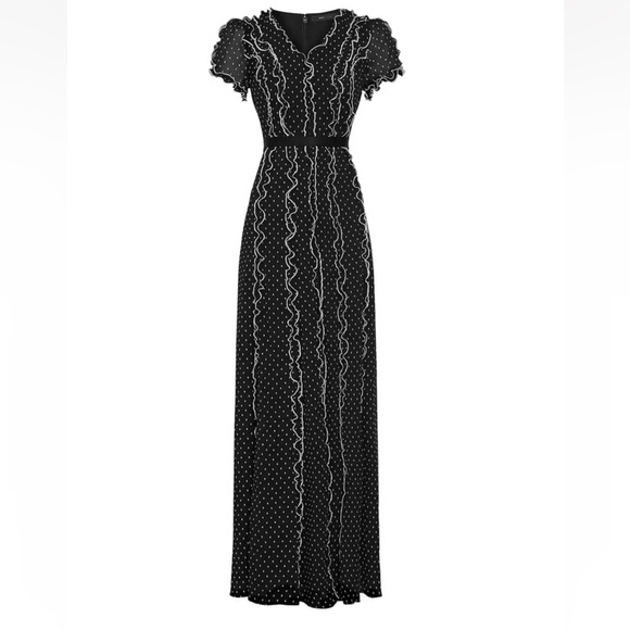 BCBG MAX AZRIA $388 BLACK WHITE SWISS-DOT RUFFLED GOWN MAXI DRESS SZ 6 - Picture 4 of 8